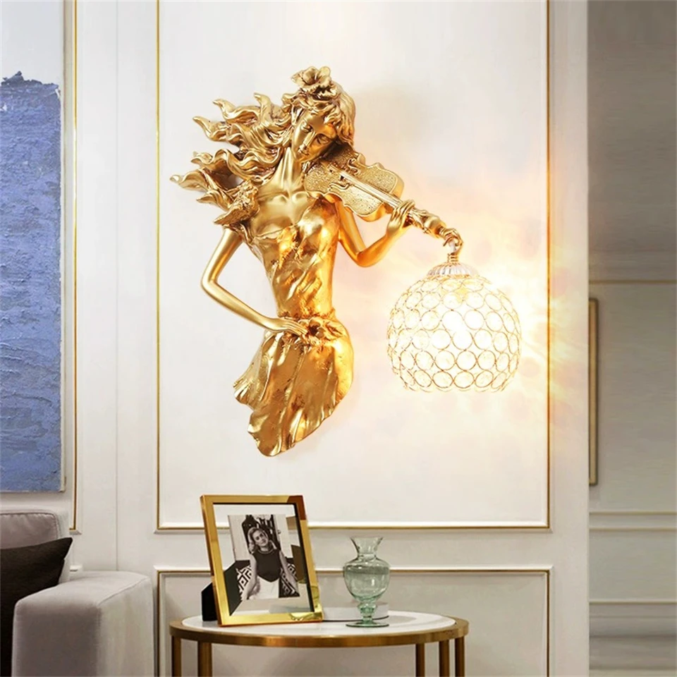 

Nordic Creative Music Piano Girl Wall Lamp Resin LED Wall Lights Living Room Bedroom Lamps Study Foyer Indoor Home Light Fixture