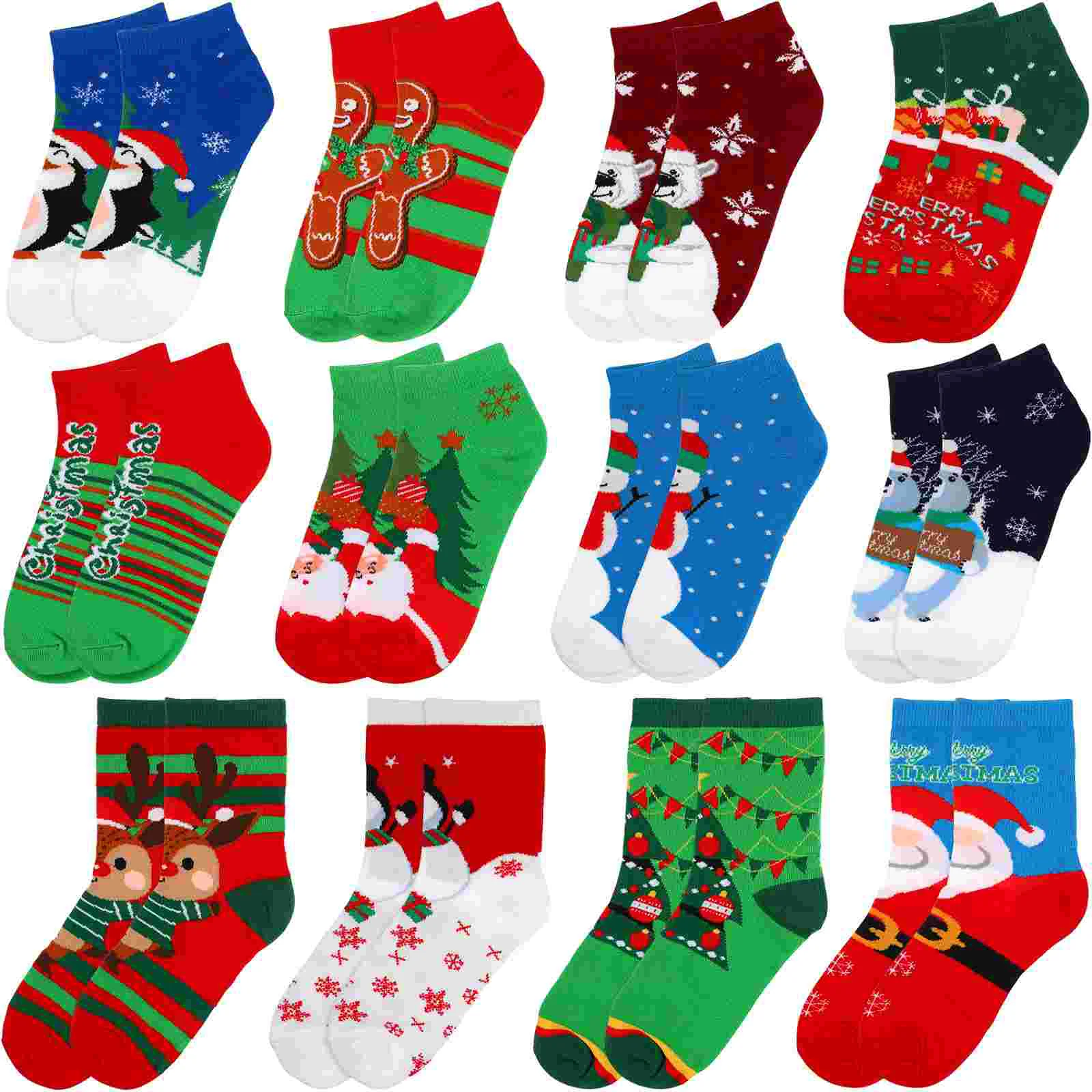 

Santa Claus Socks Chrismas Party Favors for Women Aldult Advent Calendar Holiday Gifts Countdown Christmas Ornaments Cotton