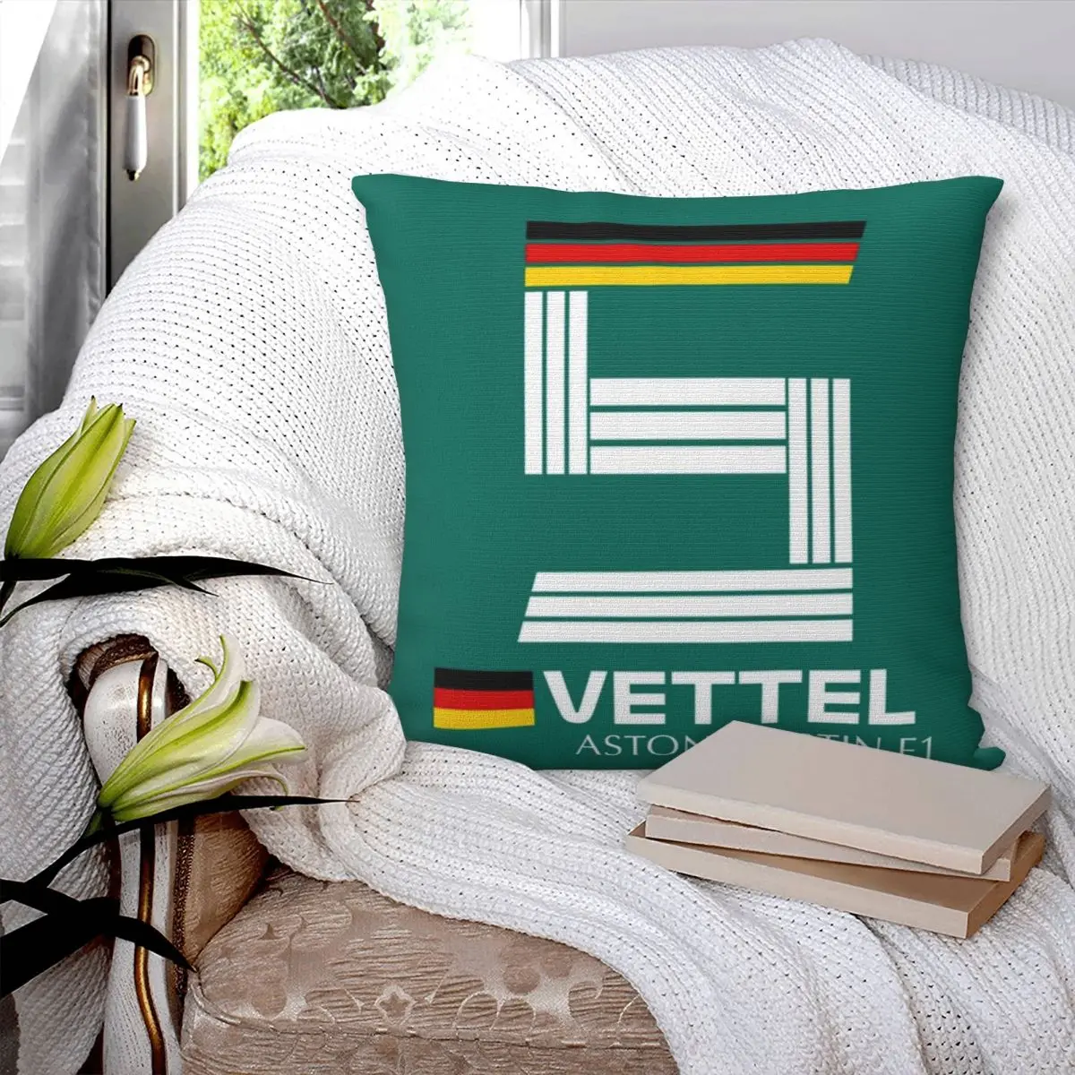 F1 Sebastian Vettel 5 Aston Martin F1 Square Pillowcase Pillow Cover Cushion Zip Decorative Comfort Throw Pillow for Home Sofa