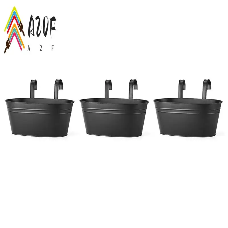 

A20F-Hanging Flower Pots, Metal Iron Wall Flower Pots For Railing Balcony Garden Home Decoration 3Pcs