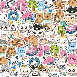 45PCS, Long-Eared Dogs, Pink Bears, Capybara And Other Cute Cartoon Themed Tote Stickers Decorate Toys And Stationery Decals