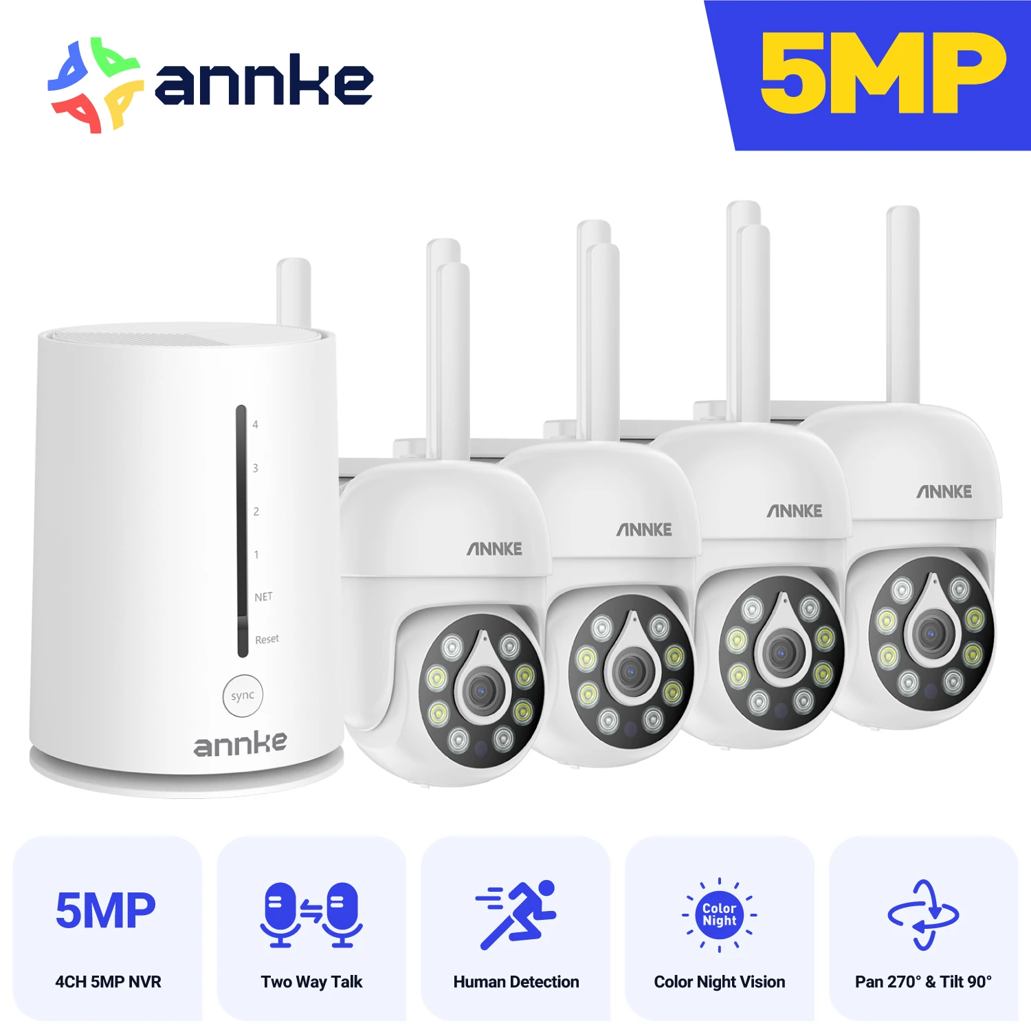 

ANNKE 5MP WiFi Security Camera 360° PT Auto Tracking Color Night Vision Wireless IP Camera Home Hub Security System