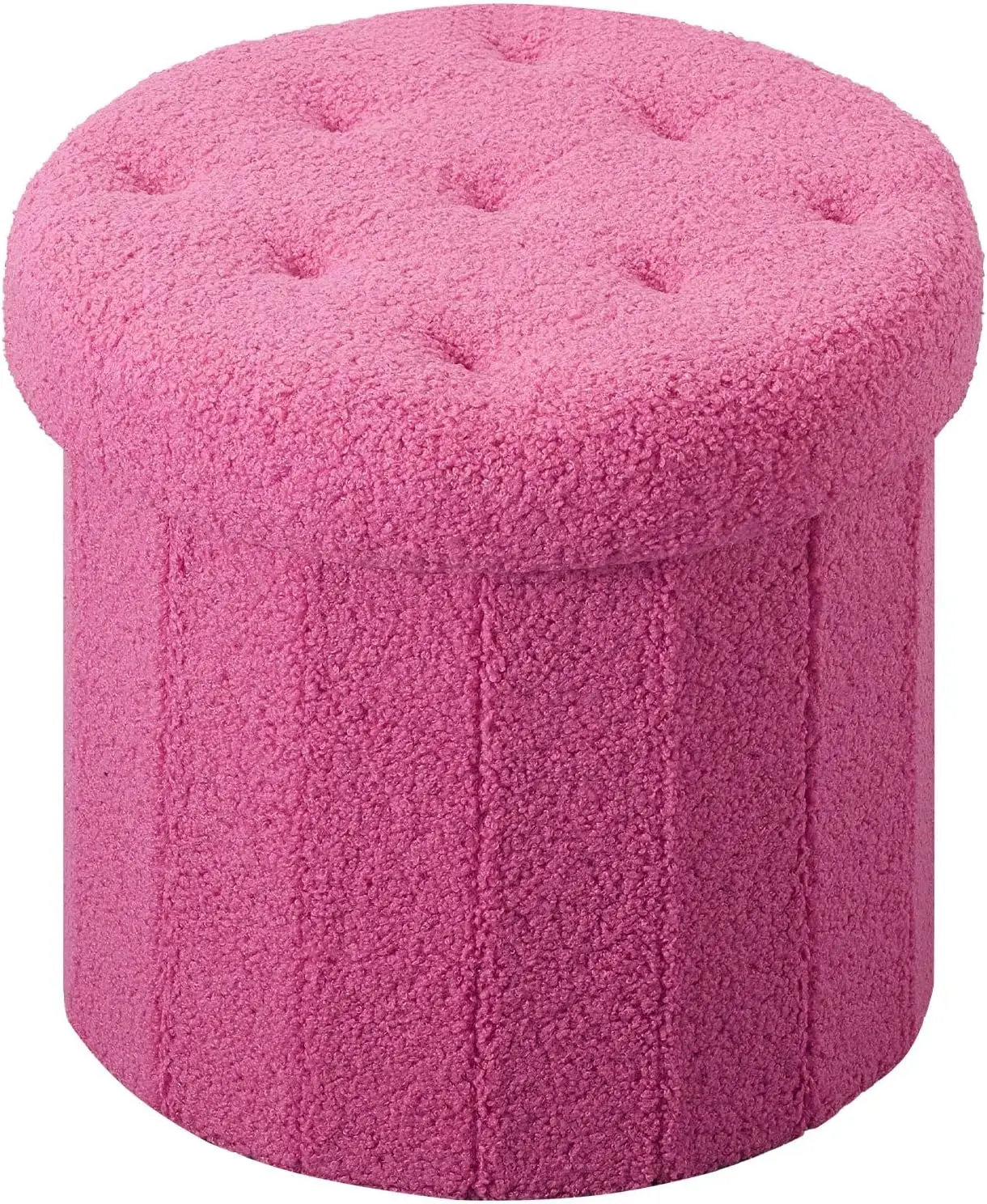 

Round Storage Ottoman Foot Stool, Faux Teddy Tufted Ottoman With Storage, Foot Rest For Living Room Bedroom Or