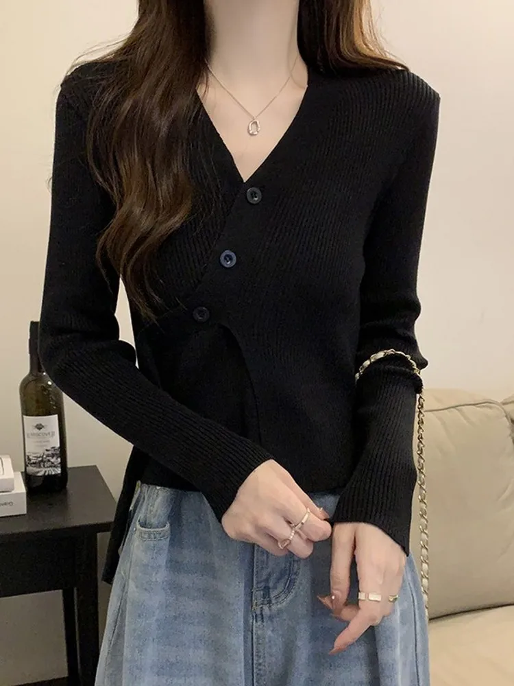 Slim Fit V-Ne Long Sve Gestrickte Pullover frauen Basis Schicht ort Top Frühling Herbst Neue Design Koreanische Sle Pendeln wind