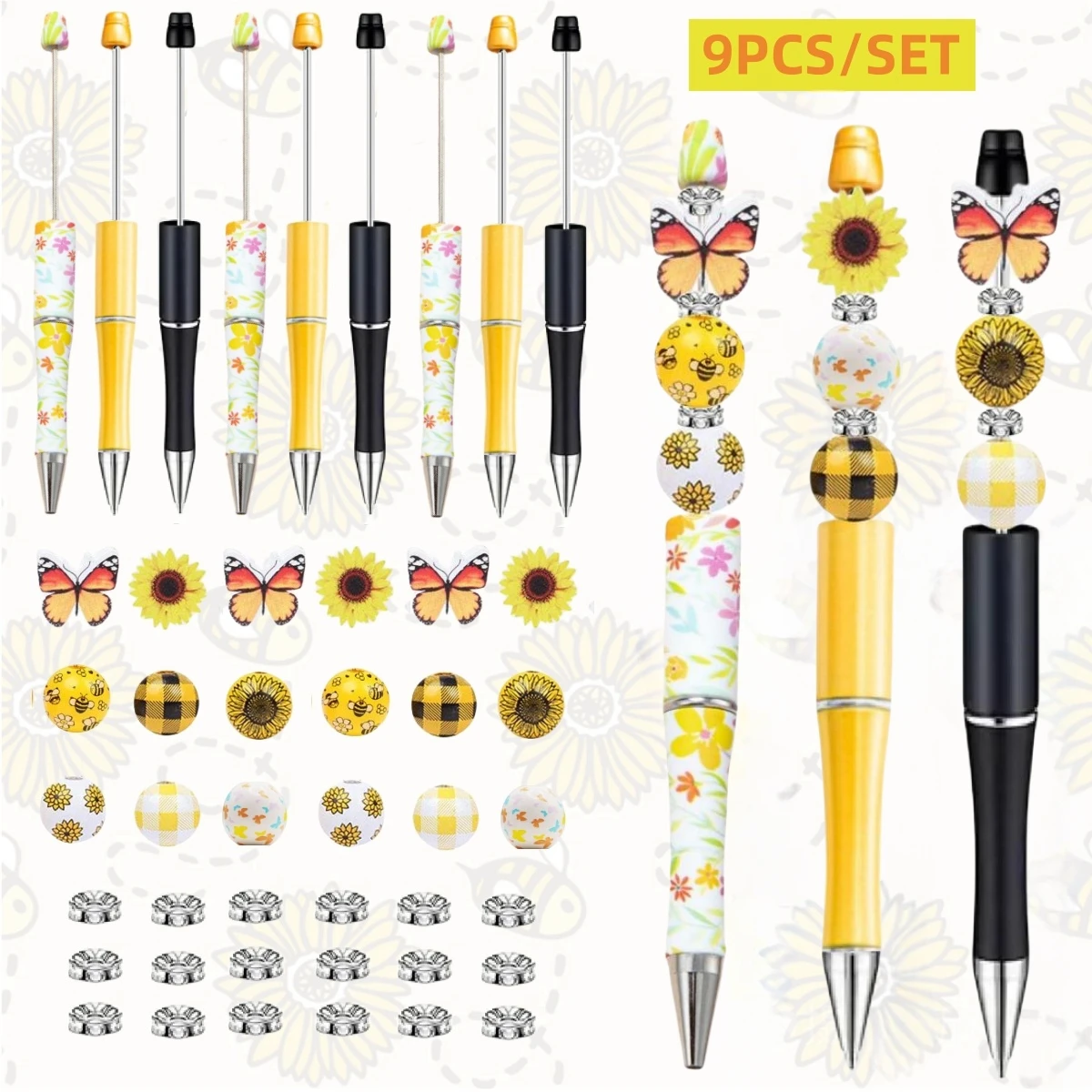

9 шт. красочные весенние подсолнухи, шариковые ручки с бусинами «сделай сам», тематические бабочки, подходят для вечеринок, подарков на день рождения для друзей, семьи