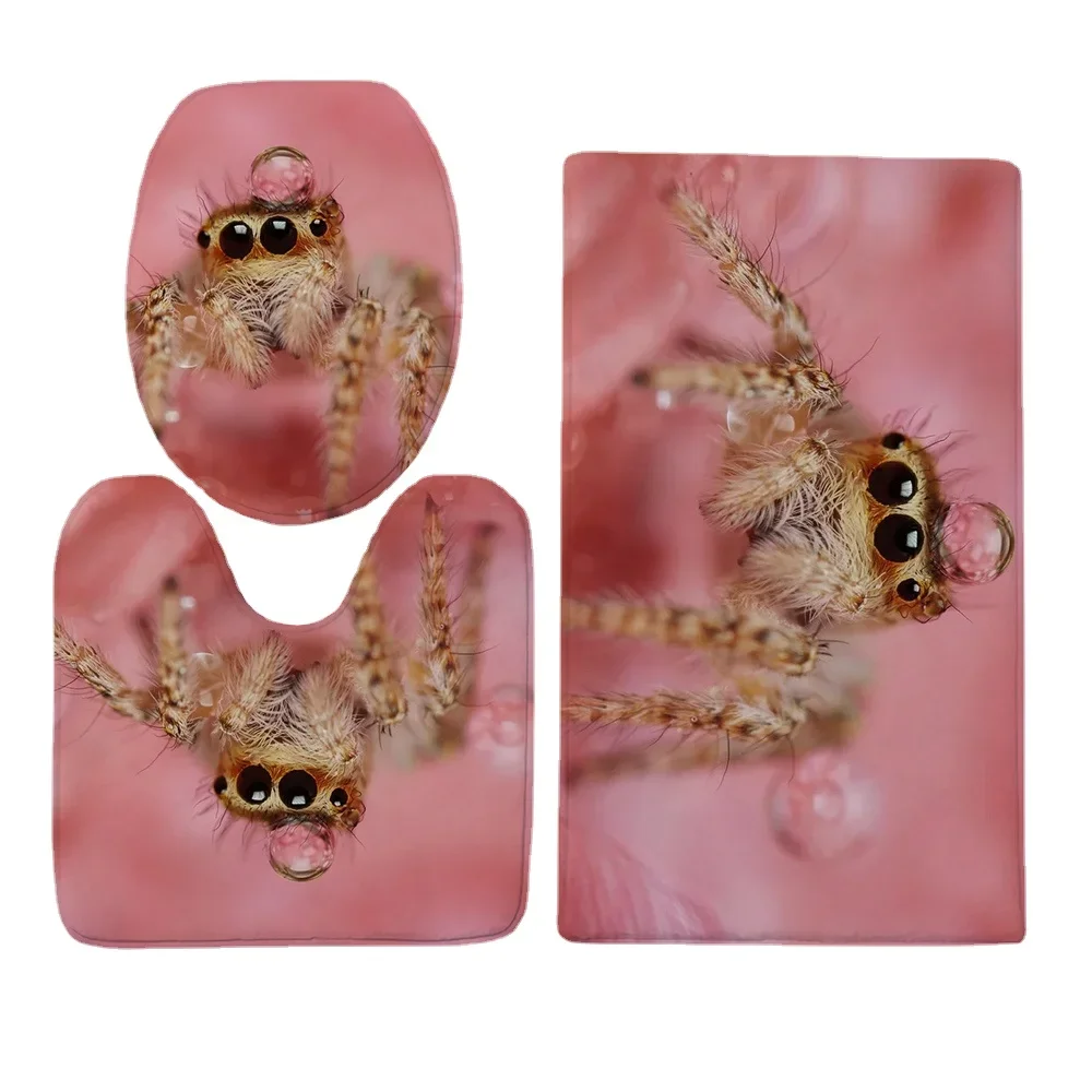 

CLOOCL Набор ковриков для ванной комнаты, милые домашние животные, паук, фланелевые чехлы для унитаза с 3D принтом, комплект из трех предметов, U-образный ковер для унитаза, впитывающий коврик