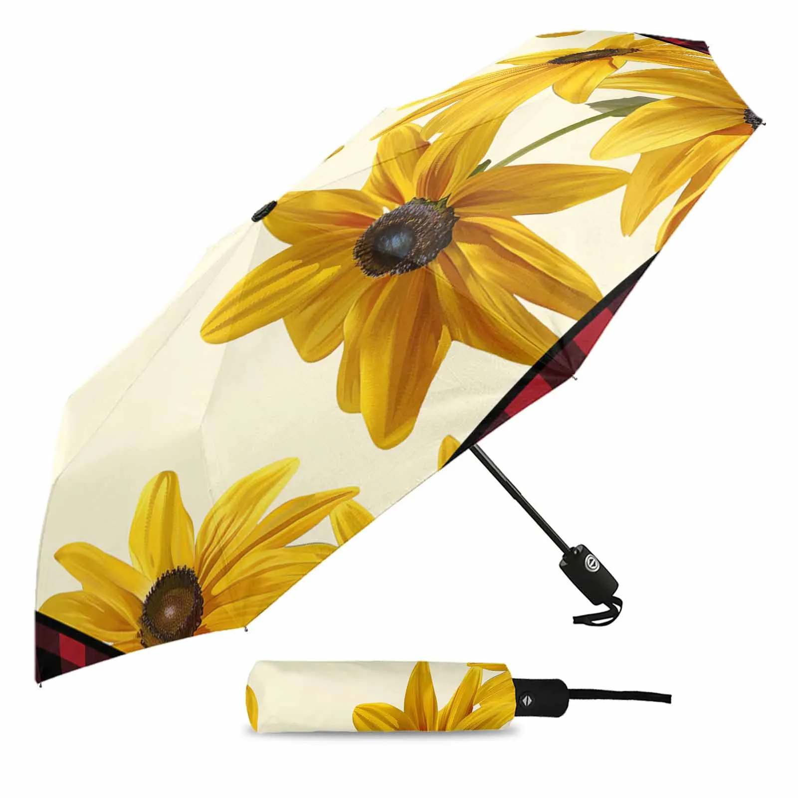 Grid Chrysanthemum Flowers Flower Automatic Umbrella for Rain Foldable Parasol Umbrella Eight strand Outdoor Umbrellas