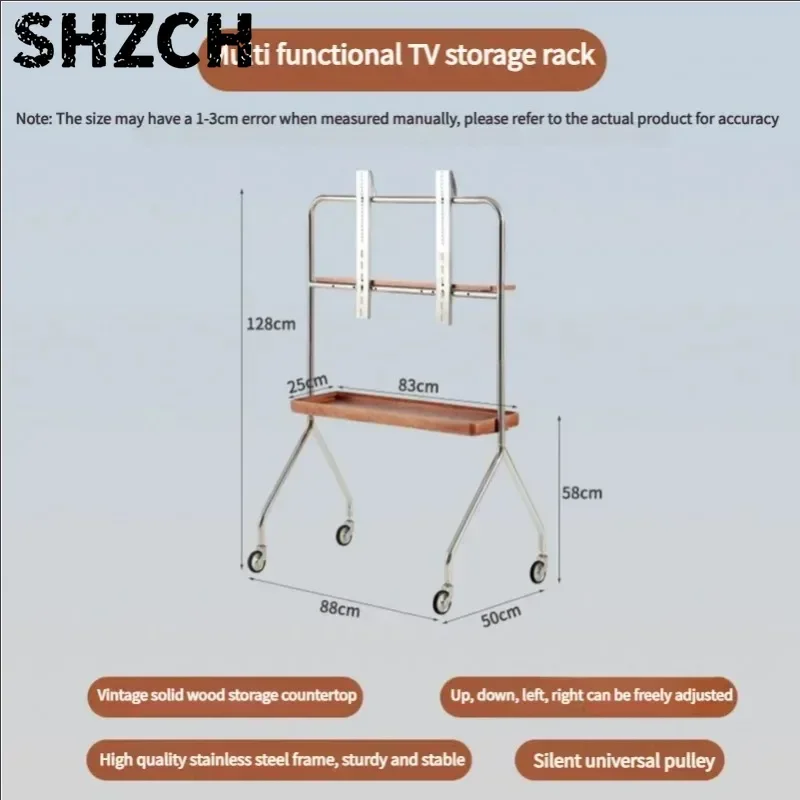 TV Stands with Wheels Small Apartment TV Bracket Removable Simple Living Room Monitor Bracket Stainless Steel Floor TV Stands