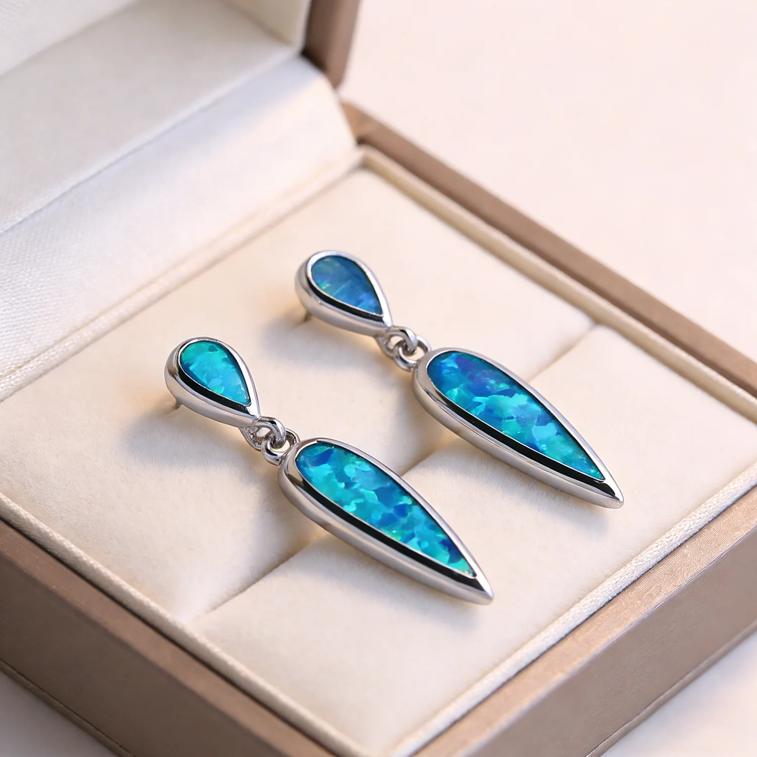 Delicate Water Drops Gentle wind Blue Opal Beautiful Mutil-color Zirconia Earrings Ladies Fashion Jewelry Gift for Girlfriend