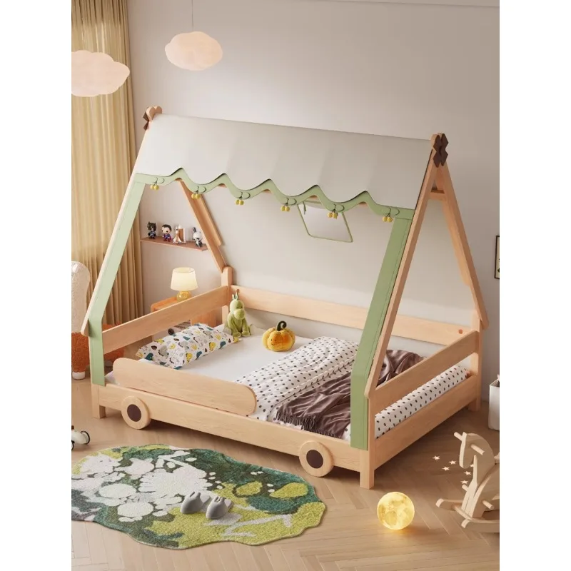 Full solid wood children's bed tree house tent boys and girls 1.2 meters with guardrail