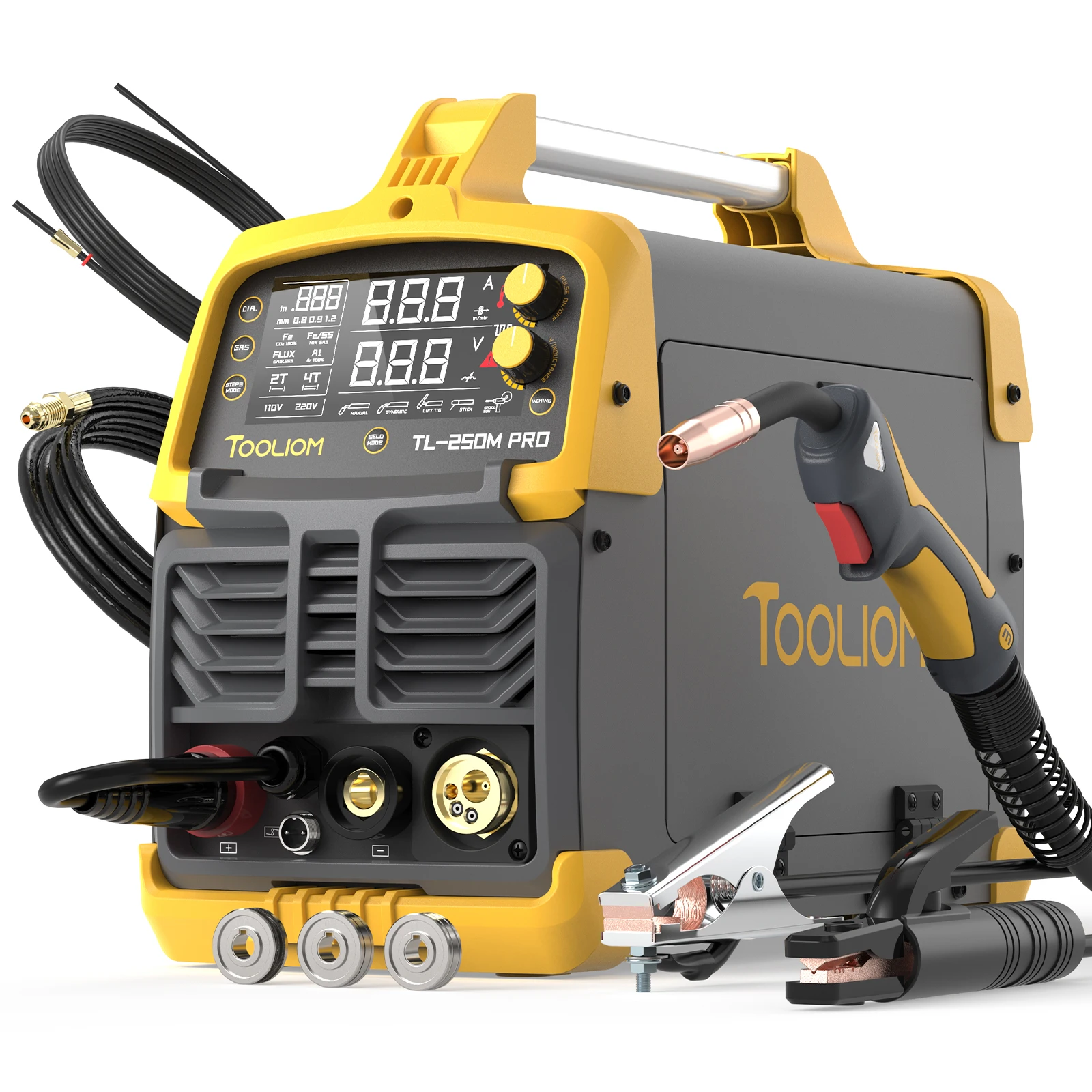 TOOLIOM Aluminum MIG Welder with Pulse 110V/220V Dual Voltage 4 in 1 Multifunctional Welding Machine Gas/Gasless Flux