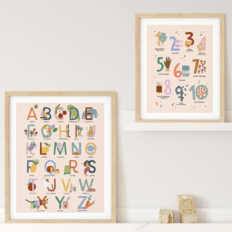 Enlightenment Alphabets Numerals Posters Wall Art Canvas Painting Child's Room Nursery Decorative Prints Picture Kids Bedroom