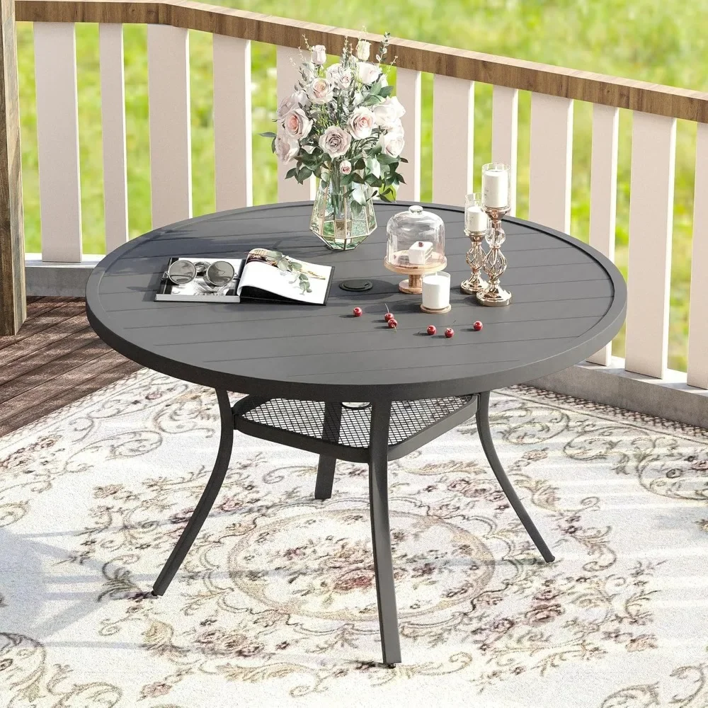 

47.2" Outdoor Round Patio Table for Lawn Garden, All Weather Metal Round Patio Dining Table with Adjustable Umbrella Hole