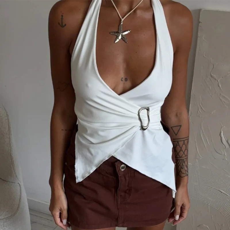 Tuularose Sexy V Neck Camisole Women's Summer Fashion Irregular Twist Patchwork Backless Vest Top New Hot Girls Party Female Top