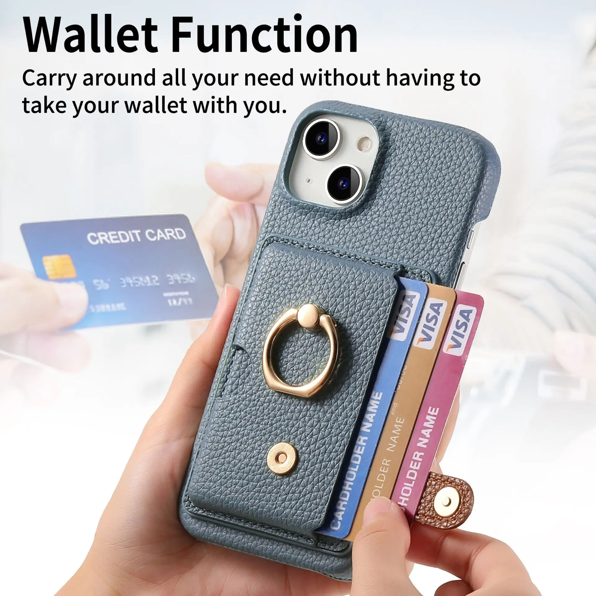 Leather Ring Support Phone Case for IPhone 17 Air 16E 18 16 15 14 13 12 11 Pro Max Plus Wallet with Card Holder Shockproof Cover