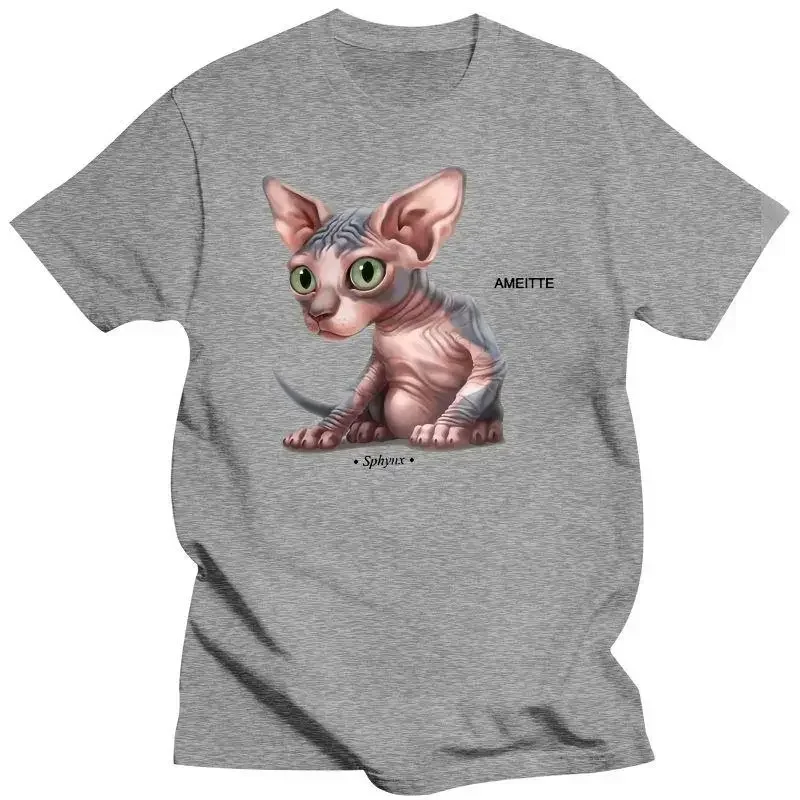 Summer Fashion Short Sleeve Naughty Clever Kitten Design White Tops Gi Mens Clothing  The Sphynx Cat Print Classic T-Shirt