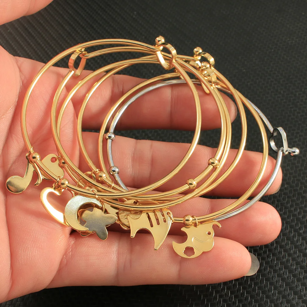 Fashion Jewelry Gold Silver Color Stainless Steel Bracelet 60mm Cuff Personalized 20cm Heart Bangle Charm For Woman B16FAACF