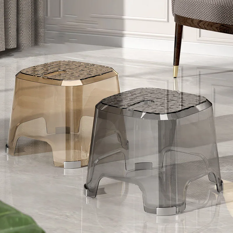 Transparent Acrylic Light Luxury Plastic Small Stool Bathroom Bathe Anti Slip Low Stools Thickened Small Ottoman Home Furniture