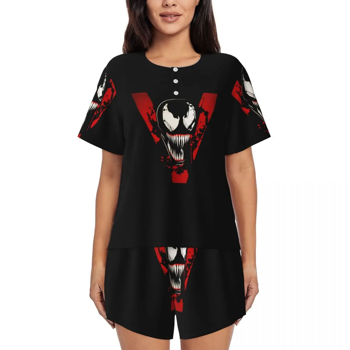 

Superhero Film Venom Pajamas Set Women's Short Sleeve Sleepwear Loungewear 2 Piece Pjs