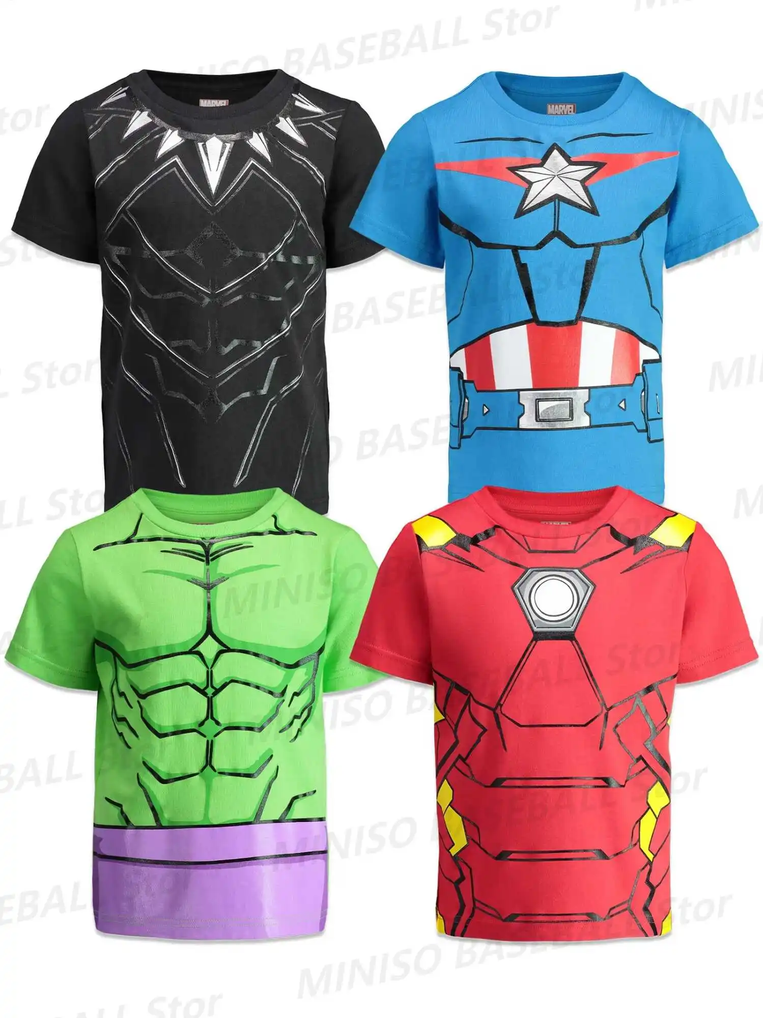 New Summer Marvel Boy Avengers Spider-Man Captain America Mechanical Cosplay Sports T-Shirt KID/Adult Casual Parent-Child Wear