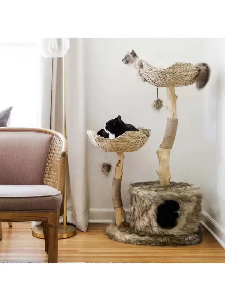 Natural Wood Stable Cat Climbing Frame Cat Litter Cat Tree Cat Jumping Platform Cat Toy Grinding Claw Furniture