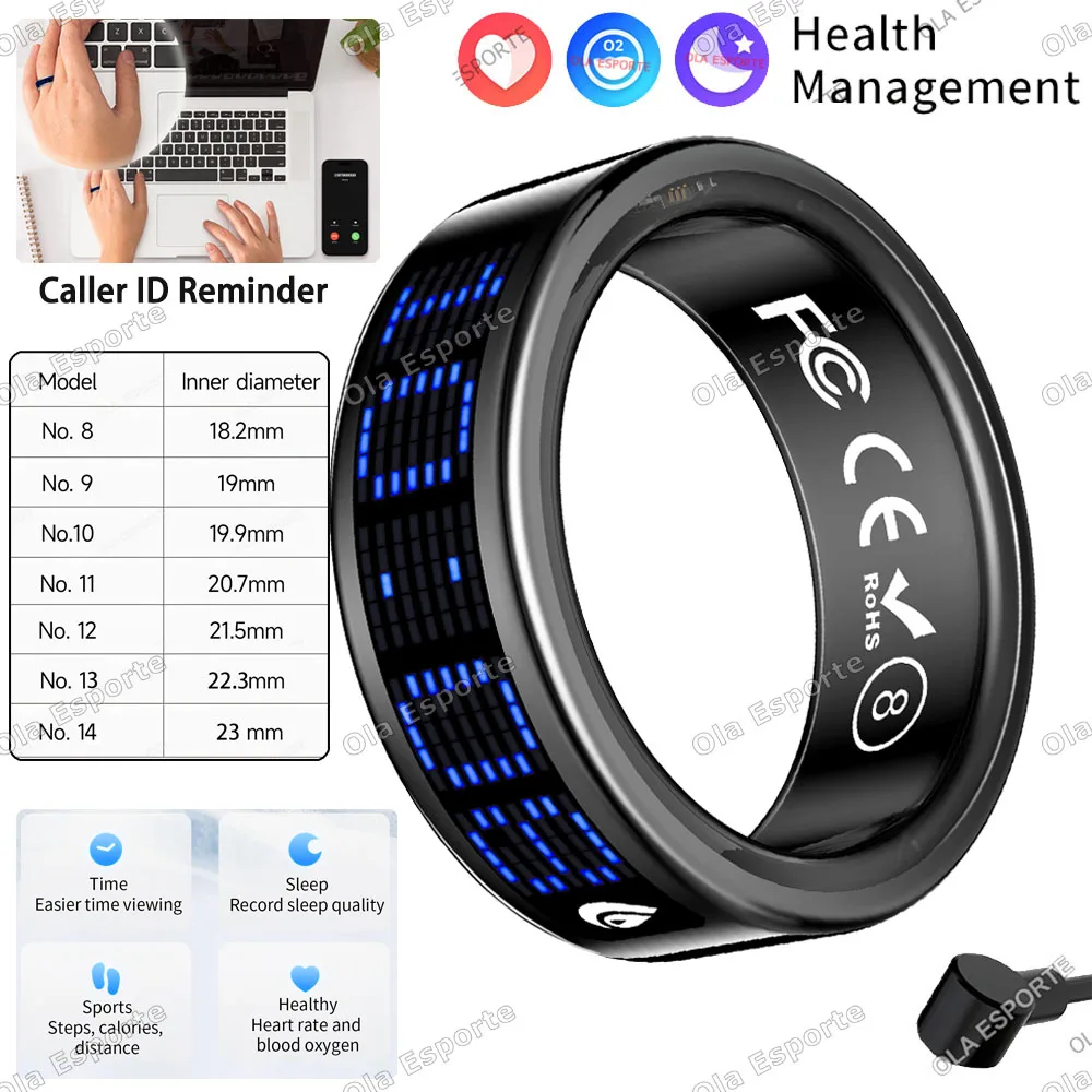 2026 Smart Ring Tasbih-Zähler Dynamisches Display Herzfrequenz- und Blutsauerstoffmessung 5ATM Wasserdicht Multi-Sportmodus R12