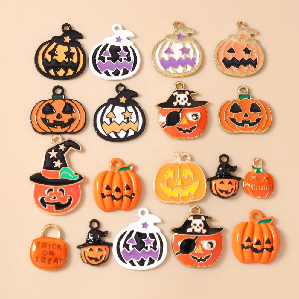 Leslie 10 Stück gruselige Halloween-Kürbis-Anhänger für DIY handgefertigte Halloween-Halsketten, Armbänder, Schmuckherstellung, Zubehör – Detail 3