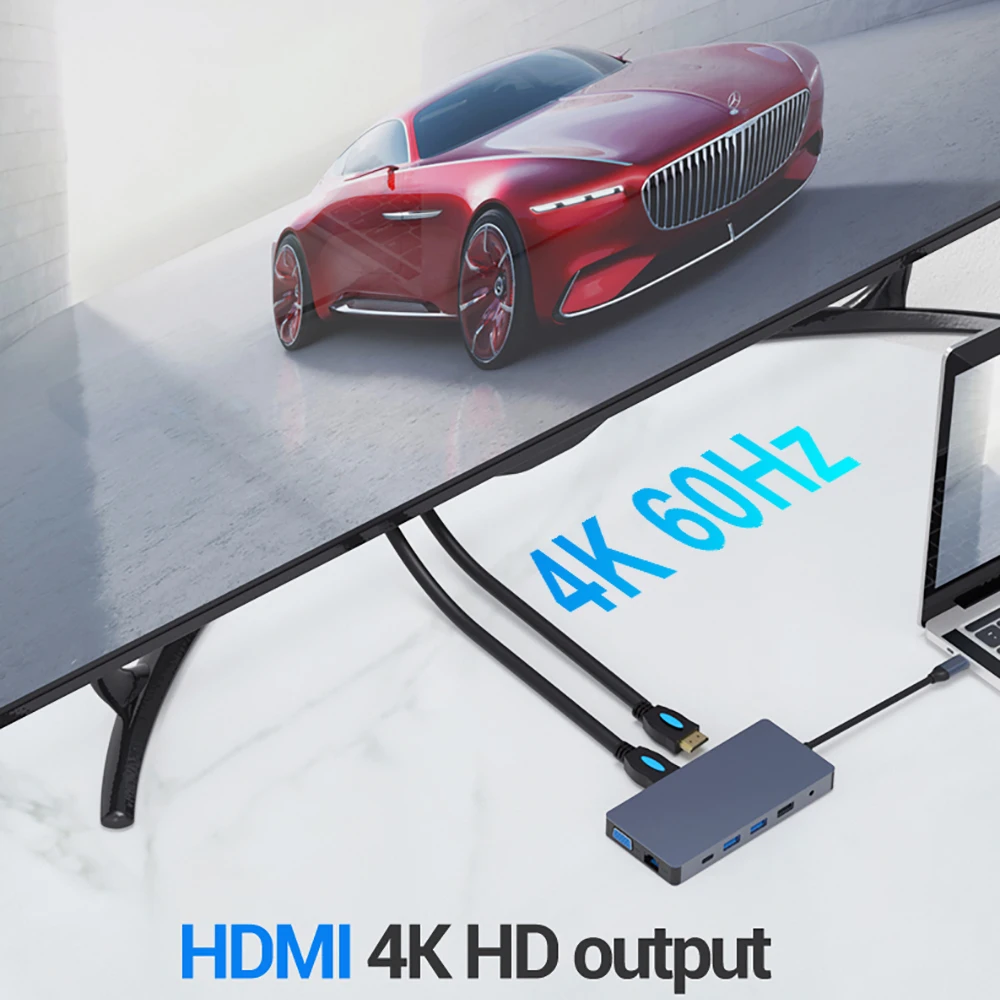 محطة إرساء USB C ، محور HDMI مزدوج ، 4K ، 60Hz ، نوع C إلى 1000M ، RJ45 ، PD 100W ، USB 3.0 ، محول للكمبيوتر المحمول ، ماك بوك اير برو