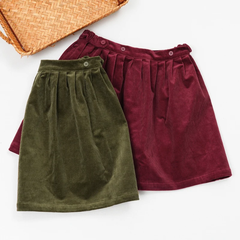 Retro Cord-Minirock mit hoher Taille für Mädchen, Frühlingsneuheit, verstellbare Knöpfe, elastische Taille, locker sitzende Kinderröcke, Mädchen-Winterkleidung – Detail 13
