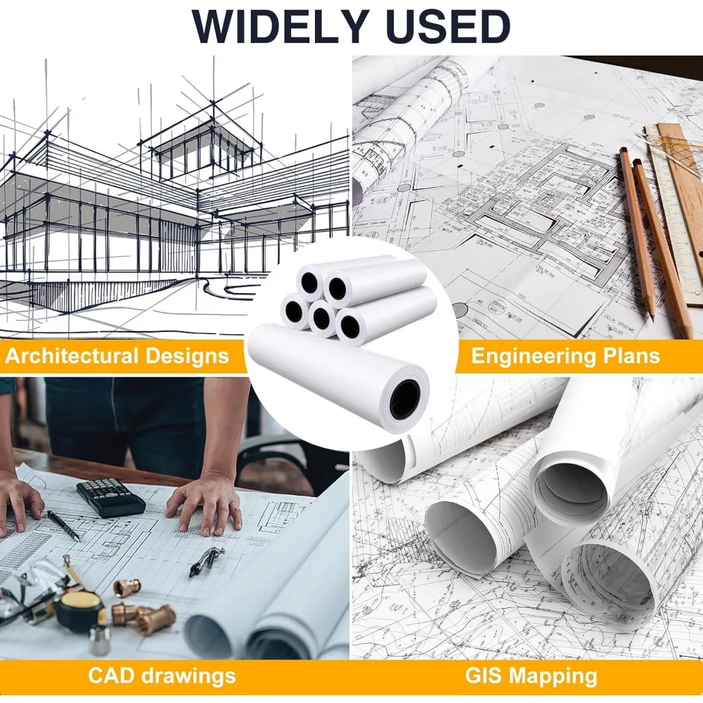 Papel CAD Bond de gran formato: 4 rollos, 36 x 150 pies, 20 lb, 2 núcleos para impresión de plotter de inyección de tinta