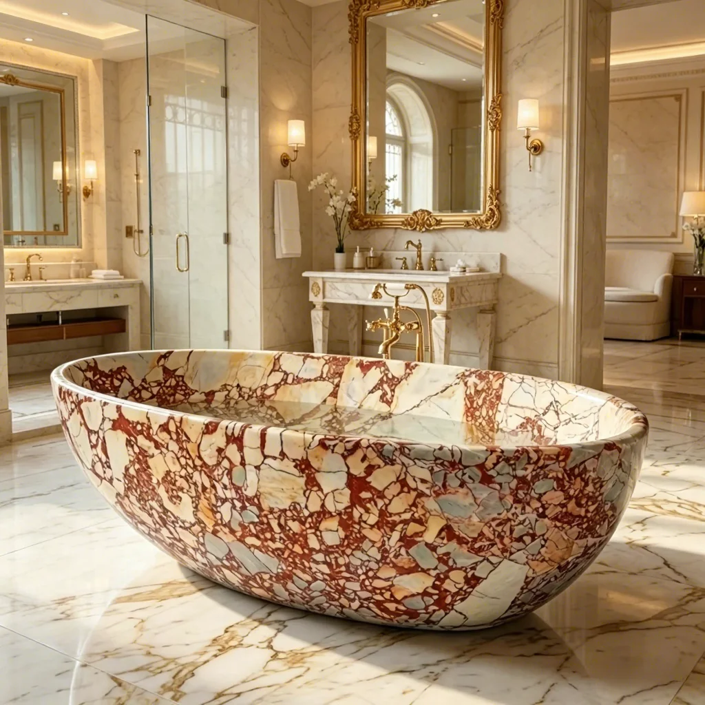 &c High Quality Stone Baths Block Engraved Oval Shape Customized China Origin Viola Marble Eco-Friendly Bathtub
