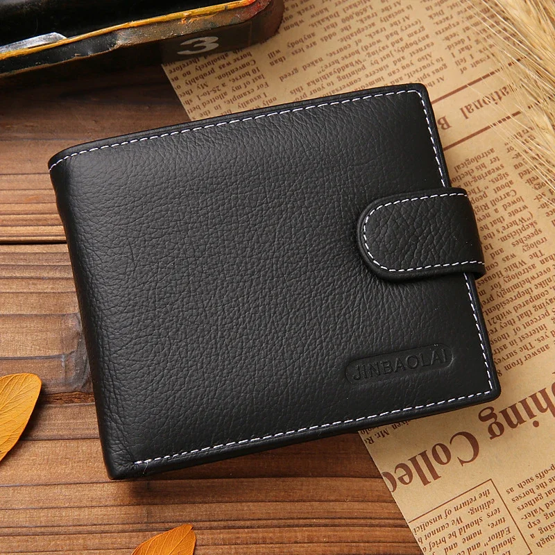 Men's Classic Genuine Leather Short Vintage Zipper Buckle Bank ID Credit New Pocket Man Sample Style Change Card Holders Wallet