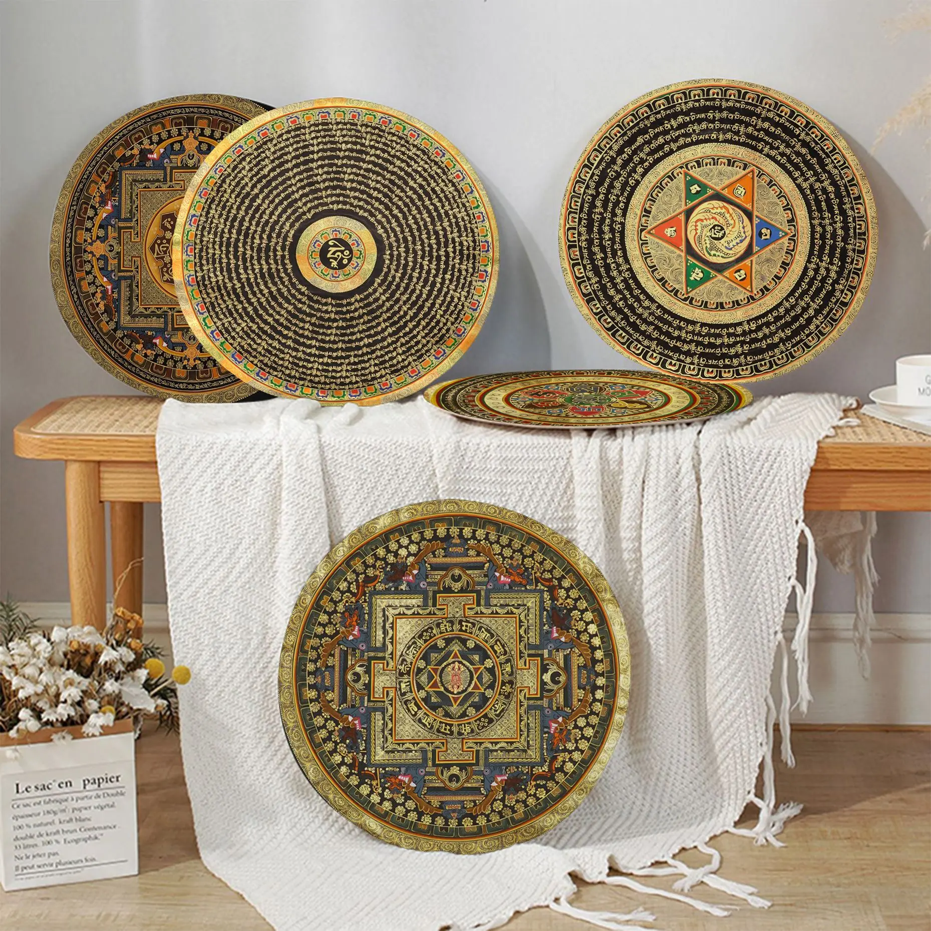 

Indian Mandala With the Om Symbol Stool Pad Patio Home Kitchen Office Chair Seat Cushion Pad Sofa Seat 40x40cm Sofa Decor Tatami