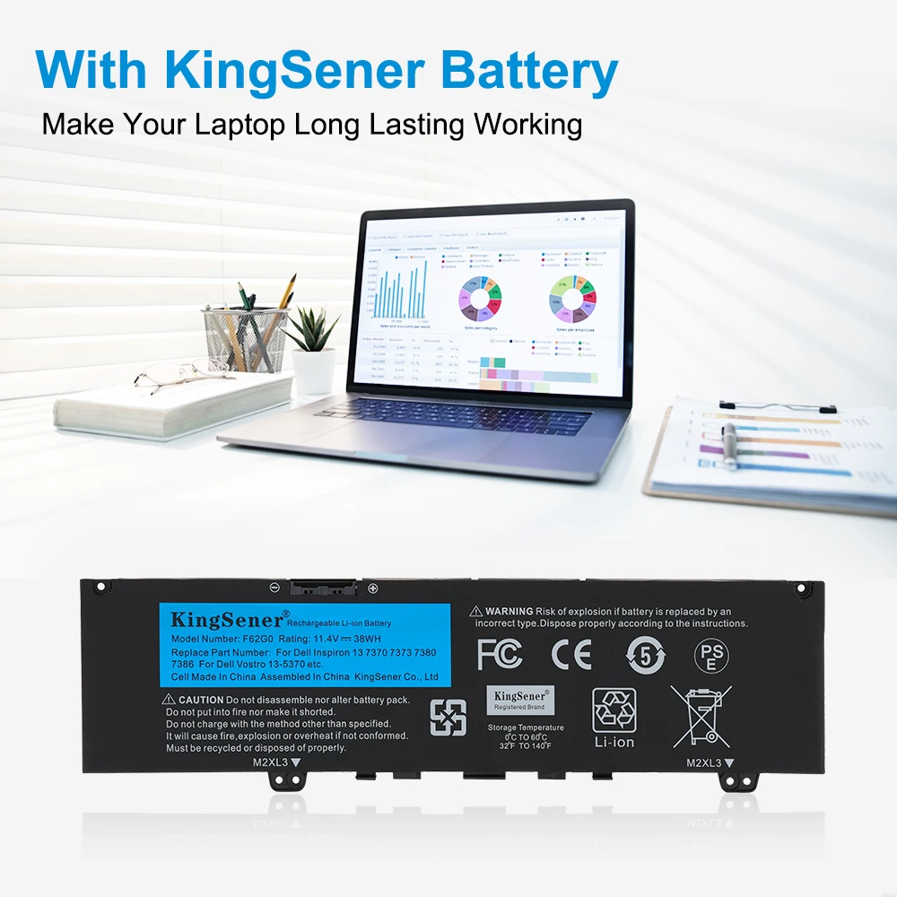KingSener 노트북 배터리, DELL Inspiron 13 7386, 투인원 5370 7370 7380 7373 Vostro 5370 RPJC3 P91G P83G P87G 용, 11.4V 38WH F62G0