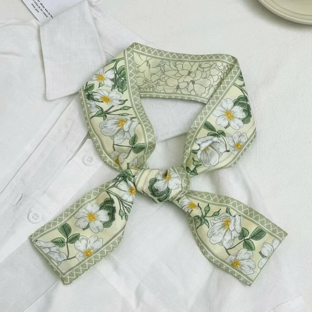 

Versatile 90×7cm Silk Scarf Elegant Retro Narrow Scarf Double Sided Floral Pattern Skinny Scarf for Women