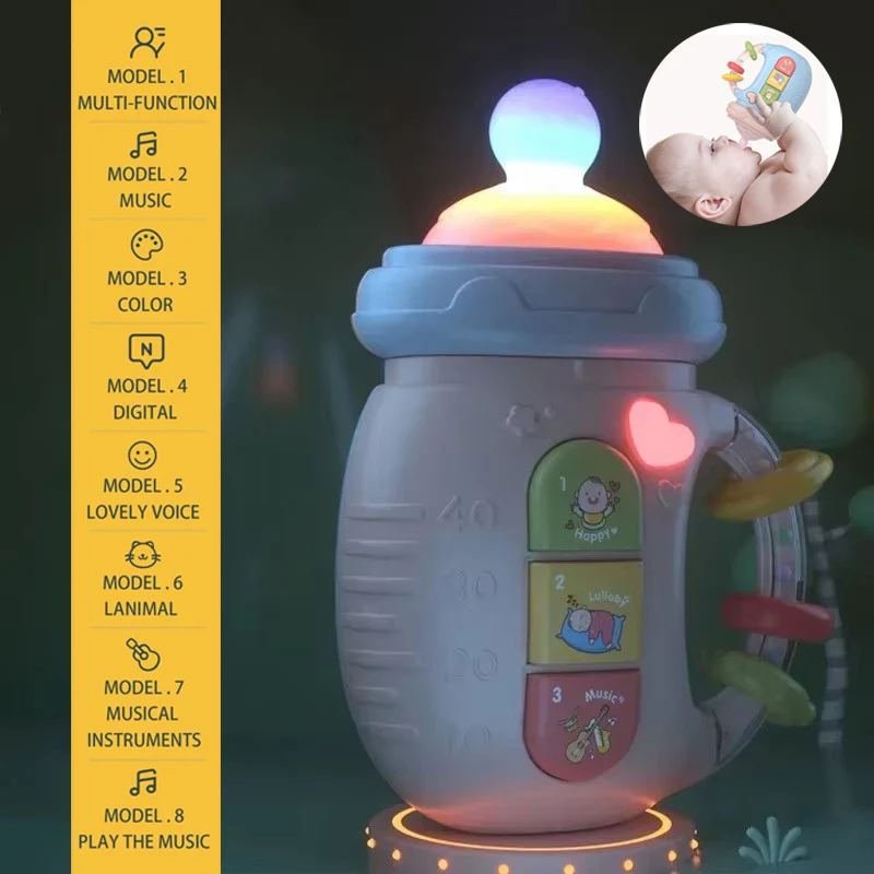 Baby Pacifier Musical Feeding Bottle Baby Rattle Teether Toys for Newborn Grip Training Soothing Music Early Educational Toy