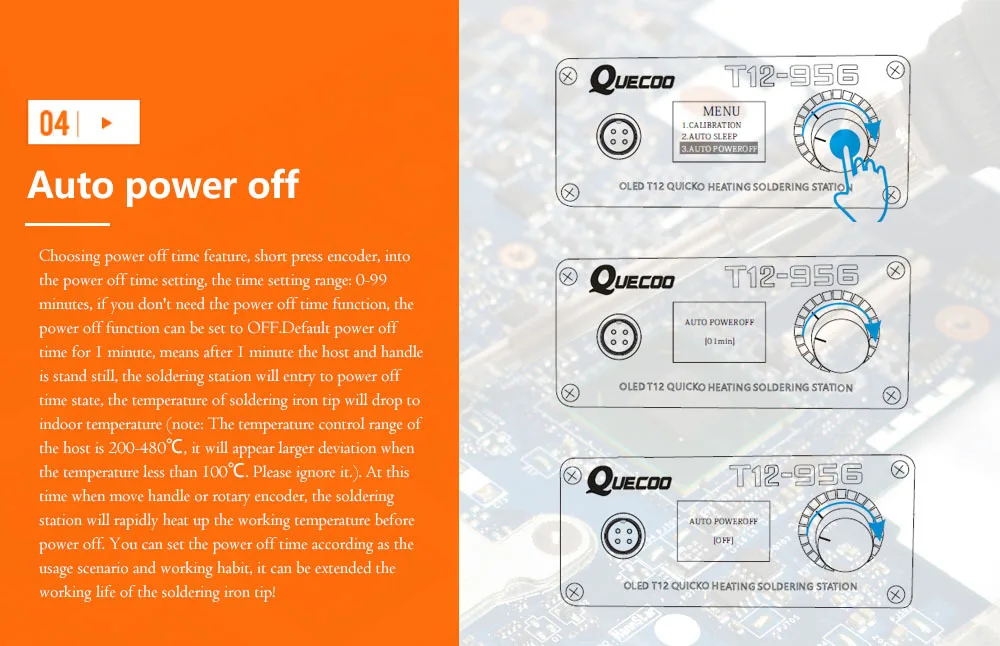 OLED-паяльник с 4-ядерным процессором и ручкой, Автоматическое отключение и режим сна