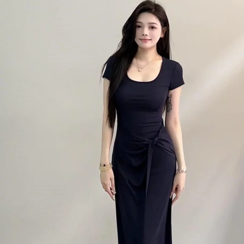 Vestidos de manga curta das mulheres noite 2025 mulher primavera cupro em camadas faixas fofas rendas babado mão-plissado decorativo único ol