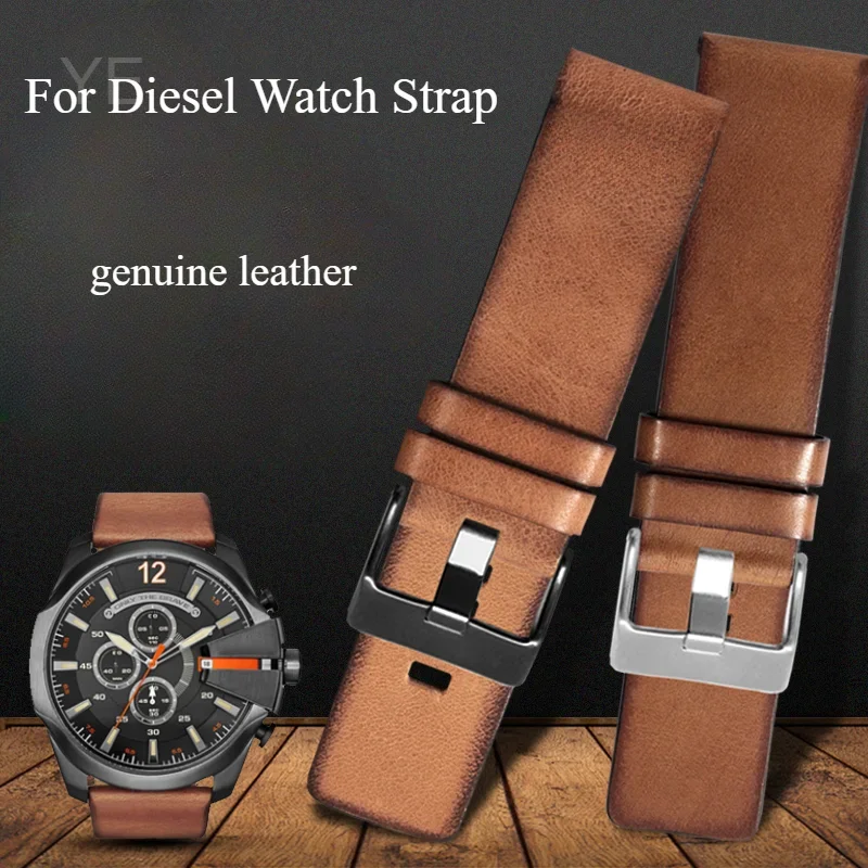 Soft Elastic Genuine Cowhide Watchbands for Diesel Retro Series DZ4343 DZ4323 DZ7406 DZ7408 Comfortable Watch Strap 22 24 26mm