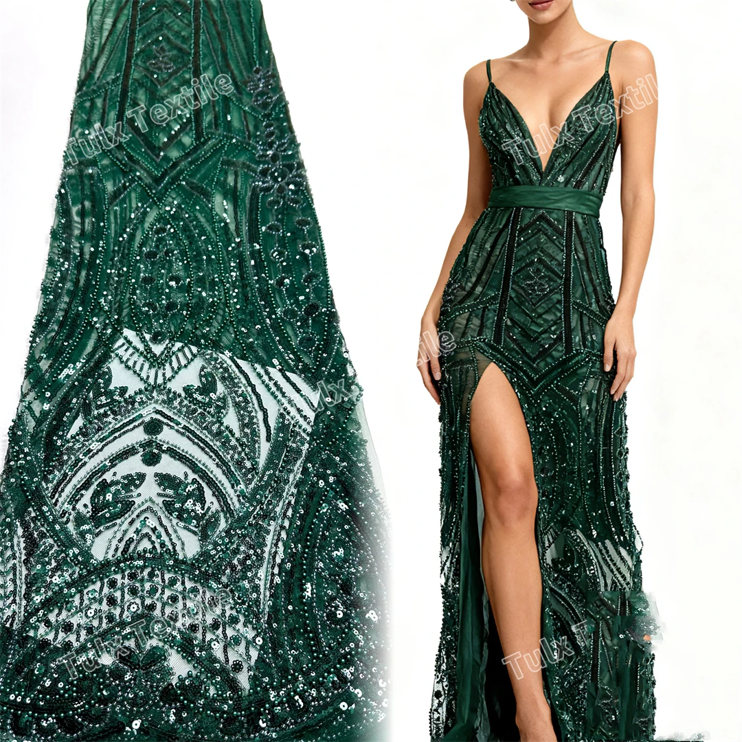 

Бирюзовый африканский нигерийский 2026 кружево с вышивкой бисером, элитная роскошная французская сетка с блестками, кружевная ткань для свадебного платья для женщин