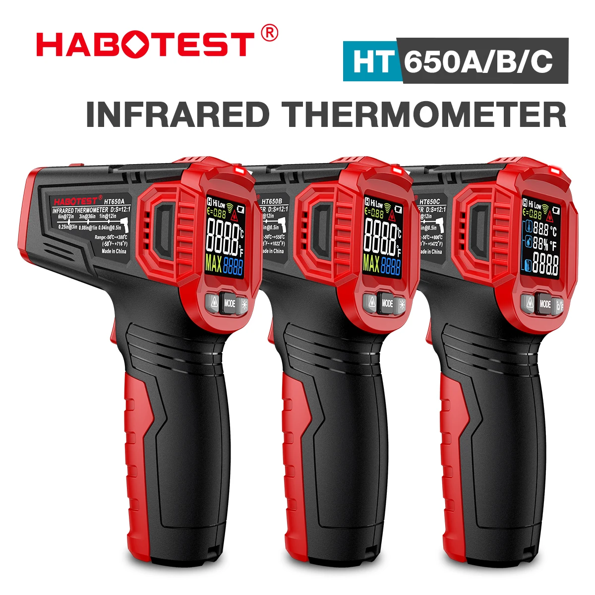 

HABOTEST HT650 Digital Infrared Thermometer -58~1472℉ Non-Contact Thermometer Pyrometer Hygrometer IR Termometro Tester Tools