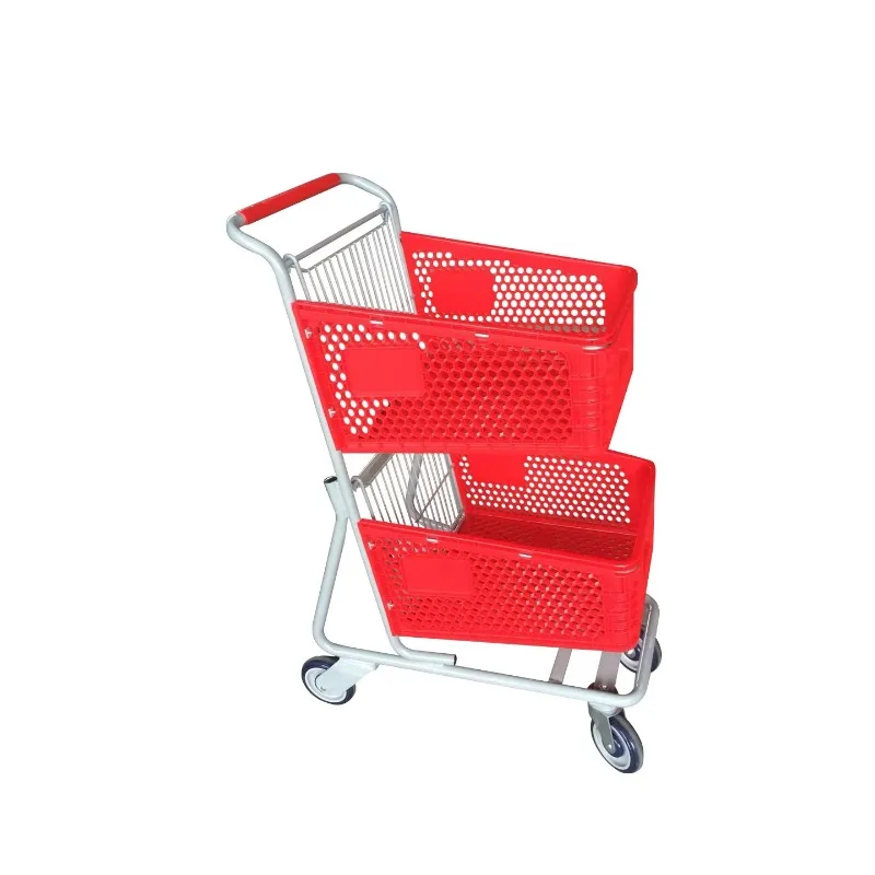 Shopping Cart 175L Hypermarket Supermarket Grocery Store Push Trolley Plastic with Advertising Handle