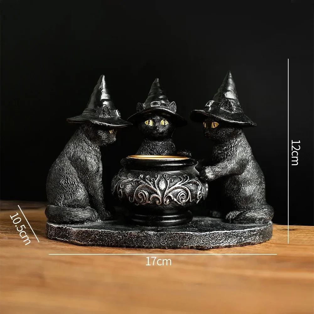 Halloween Decoration Figurines Familiar Cauldron Tea Light Holder Black Witches Cats Candlestick Holder Home Bar Table Ornaments