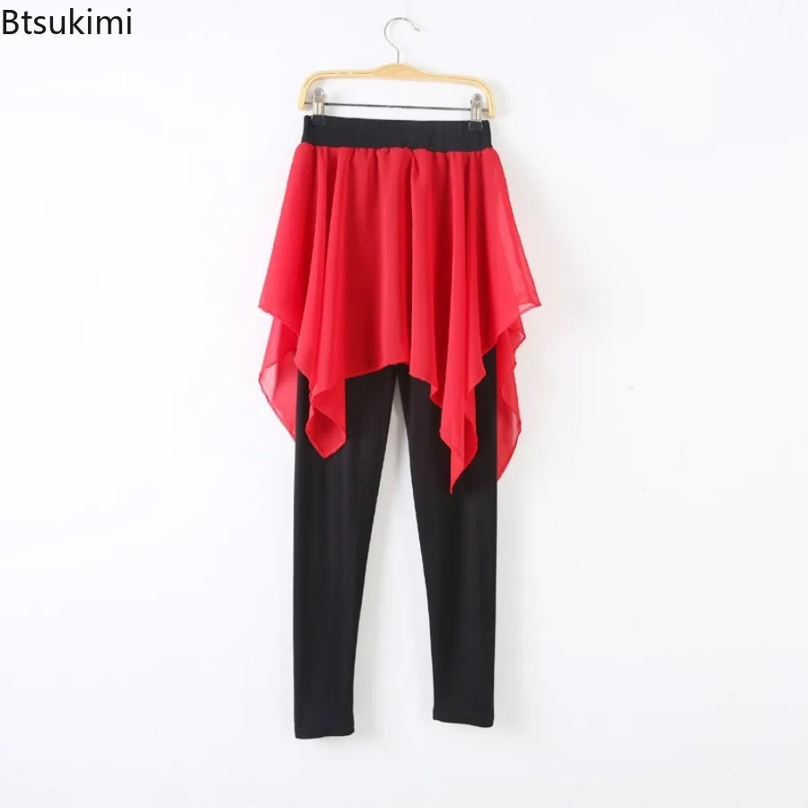 طبقتين تنورة السراويل النساء الباليه الرقص ممارسة ارتداء مشروط بانتا مع تنورة شيفون ضئيلة الكلاسيكية الرقص التدريب زي فام #5