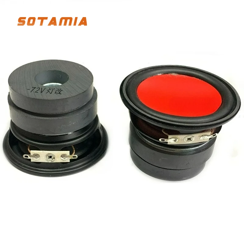 SOTAMIA 2pcs 3 Inch Subwoofer 4 Ohm 25W Round External Magnetic Dual Magnetic Red Basin Multimedia Smart Music Speaker