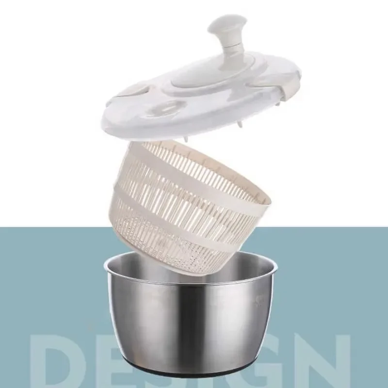 Stainless Steel Vegetable Tools Salad Rotator Manual Rotary Drain Basket Household Dryer Dehydration