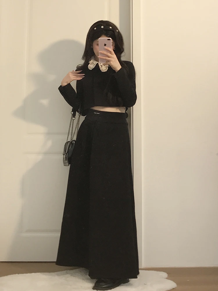 

Bla Hepburn Sle Suit Two-Piece Set Women's Autumn Winter New oulder Length ort Jaet f-length Skirt Faion Set