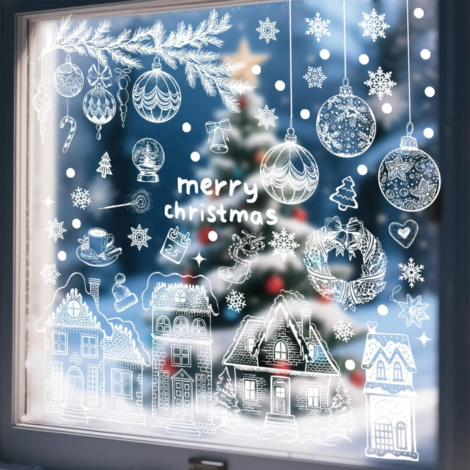 Christmas Clings For Window 9 Pieces Double-Sided Static Clings Decorations Static Window Stickers For Christmas For Wall Door
