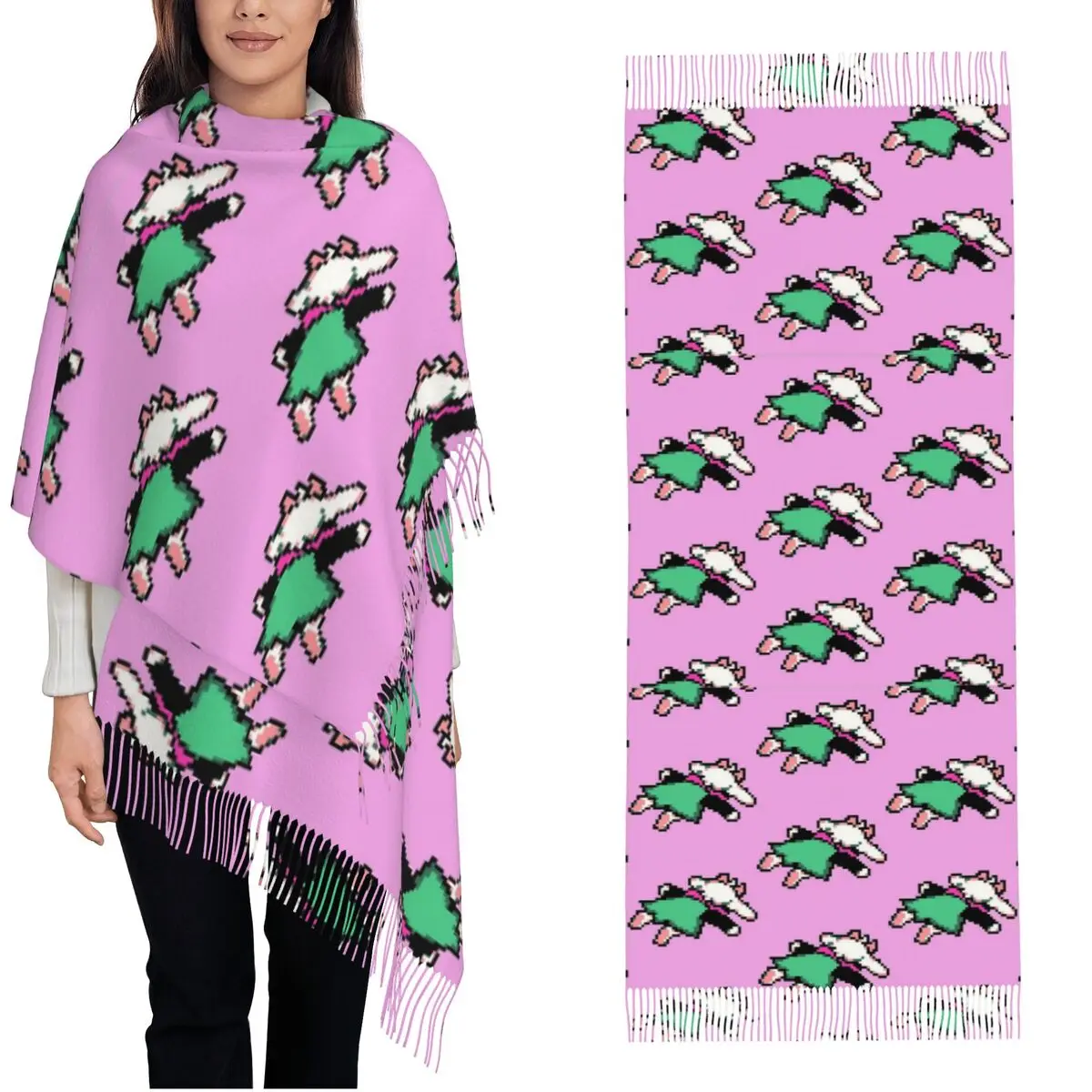 

Женский шарф Deltarunes Ralsei Splat, теплая зимняя шаль, длинные большие шарфы с кисточкой для повседневной носки