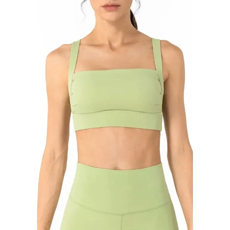 Reggiseno sportivo imbottito con collo quadrato ad alto supporto ammortizzatore da donna con apertura sul retro intimo Fitness Running Yoga Vest Gym Crop Tank Bra